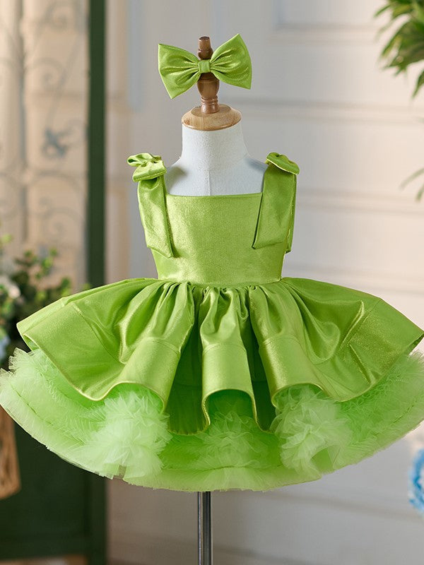 Satin Tulle Knee-length Green Dress