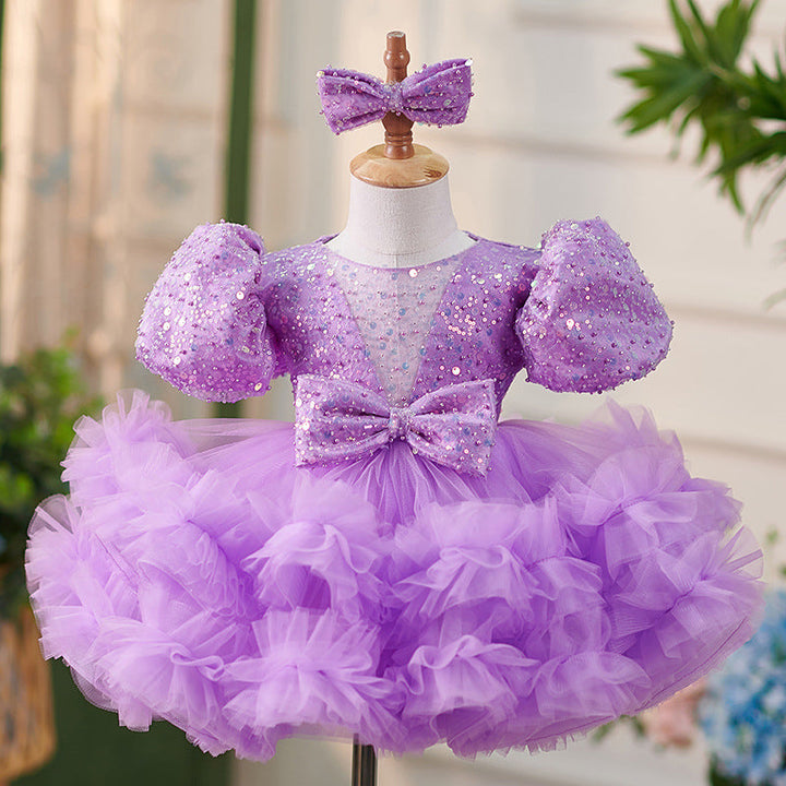 Sequins Tulle Knee-length 1st Birthday Party Baby Girl Dress