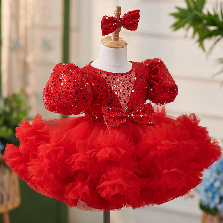 Sequins Tulle Knee-length Toddler Baby Birthday Party  Dress