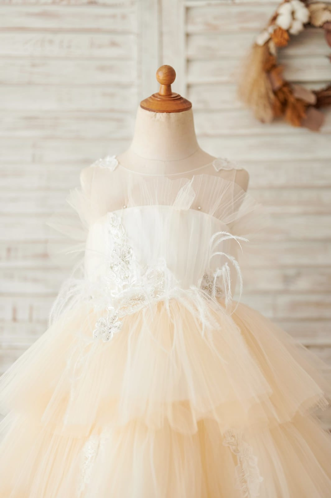 Satin Tulle Knee-length Champagne Flower Girl Dress