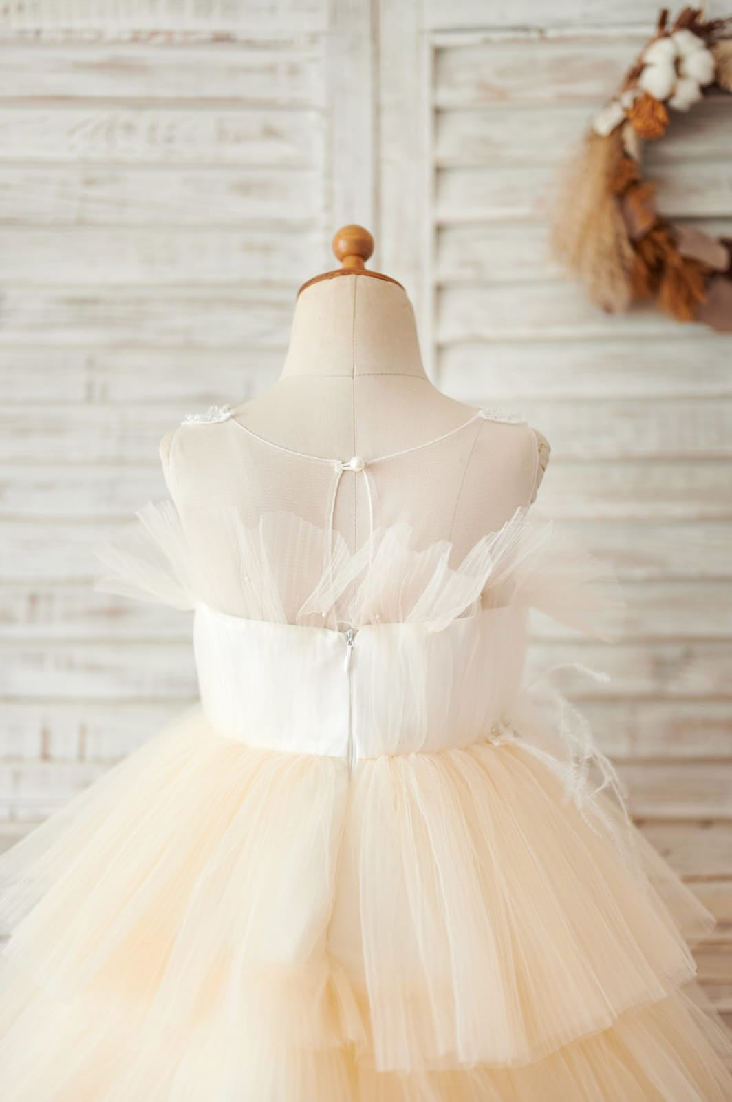 Satin Tulle Knee-length Champagne Flower Girl Dress, 12M / Champagne Satin Tulle Knee-length Champagne Flower Girl Dress, 12M / Champagne