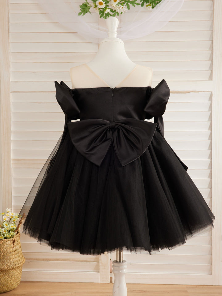 Off-Shoulder Knee-length Black Tulle Baby Girl Dress