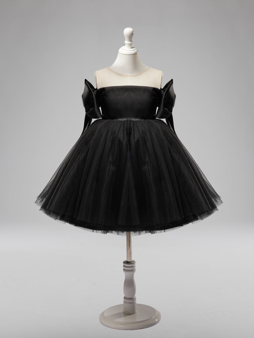 Off-Shoulder Knee-length Black Tulle Baby Girl Dress