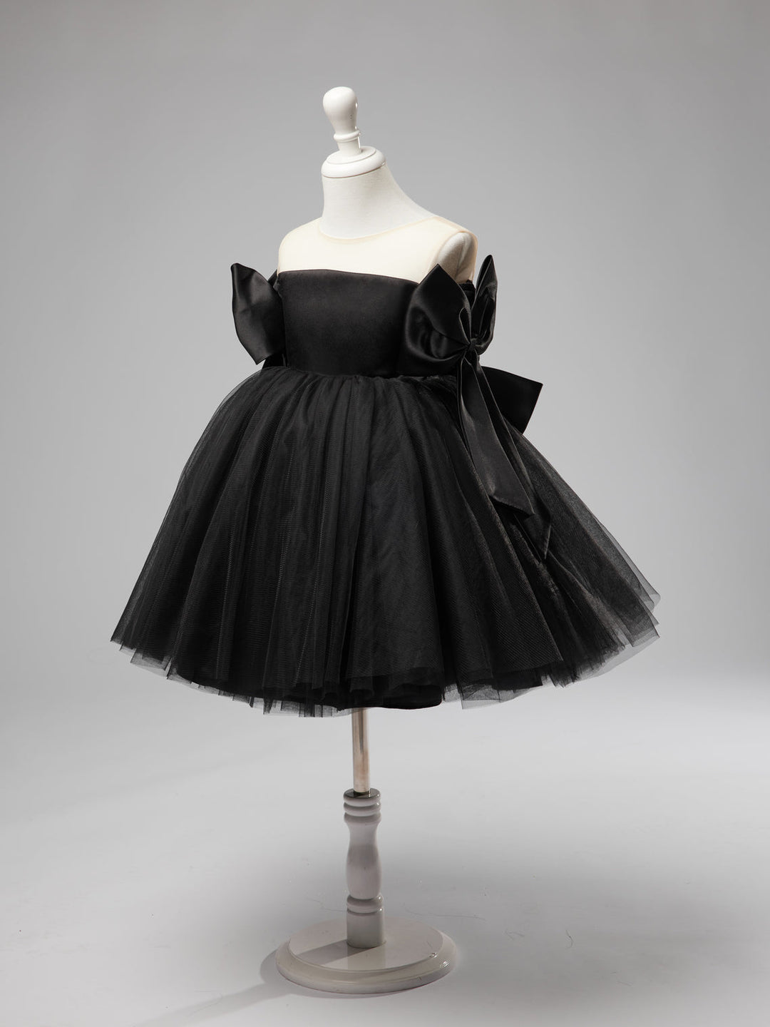 Off-Shoulder Knee-length Black Tulle Baby Girl Dress