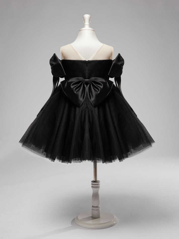 Off-Shoulder Knee-length Black Tulle Baby Girl Dress