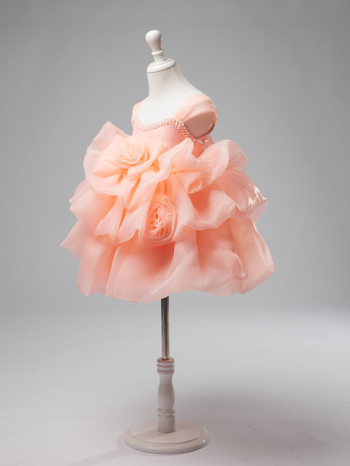 3D Flower Organza Knee-length 1st Birthday Party Baby Girl Dress