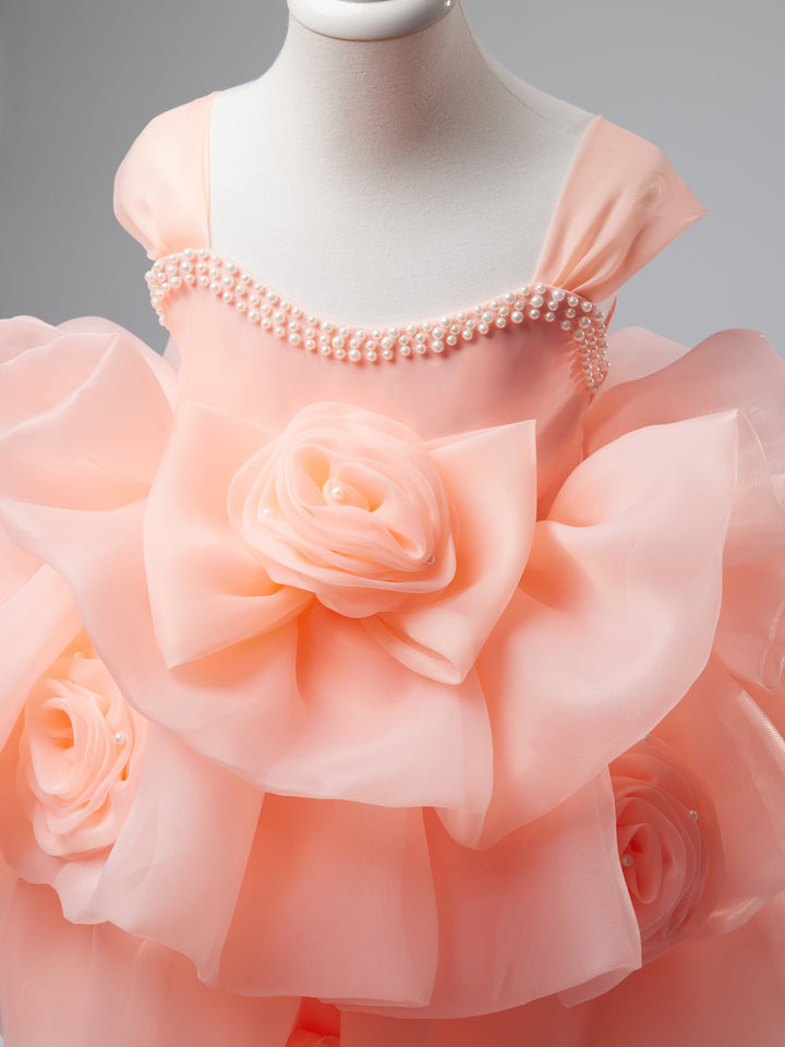 3D Flower Organza Knee-length 1st Birthday Party Baby Girl Dress