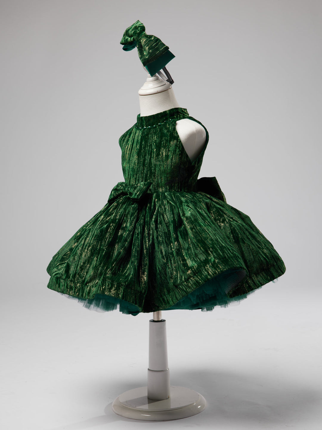 Velvet Knee-length Green Birthday Holiday Baby Girl Dress