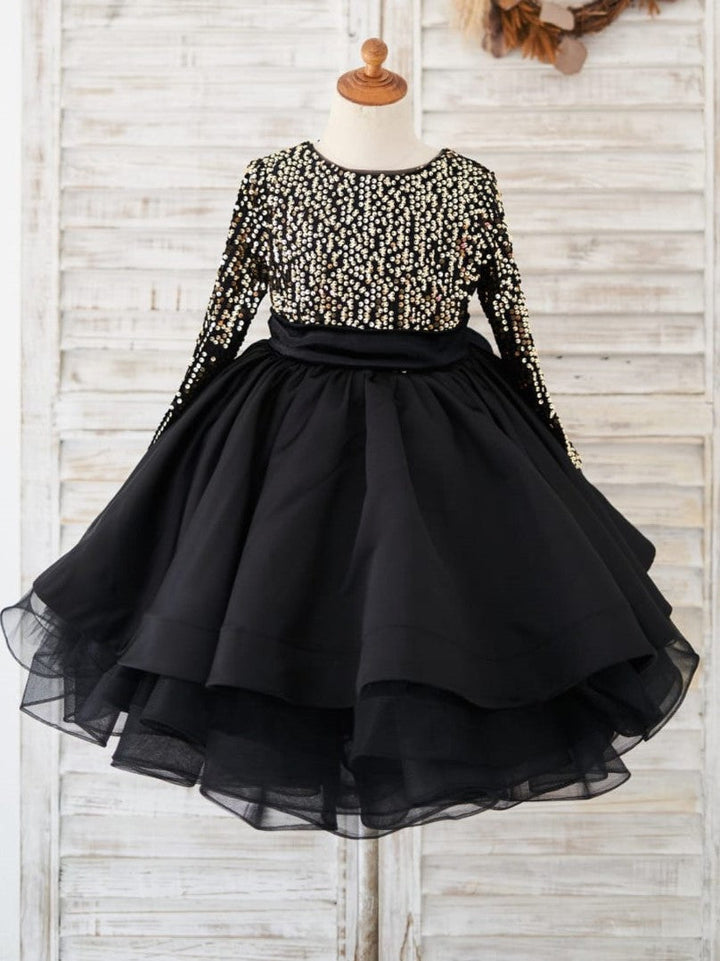 Sequins Knee-length Black Dress