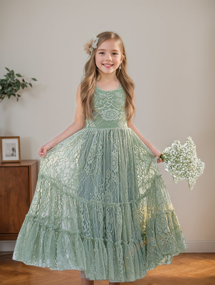 Lace Floor-length Green Dress