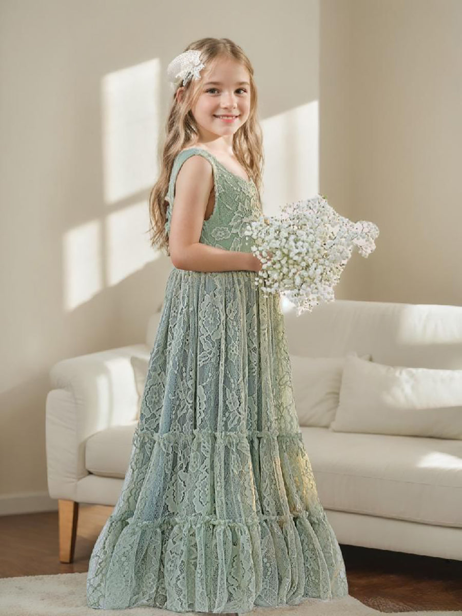 Lace Floor-length Green Dress