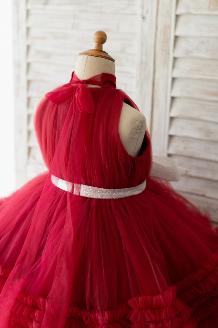 Tulle Knee-length Burgundy Dress