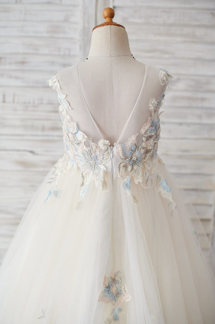 Ball-Gown/Princess Lace Tulle Flower Girl Dress