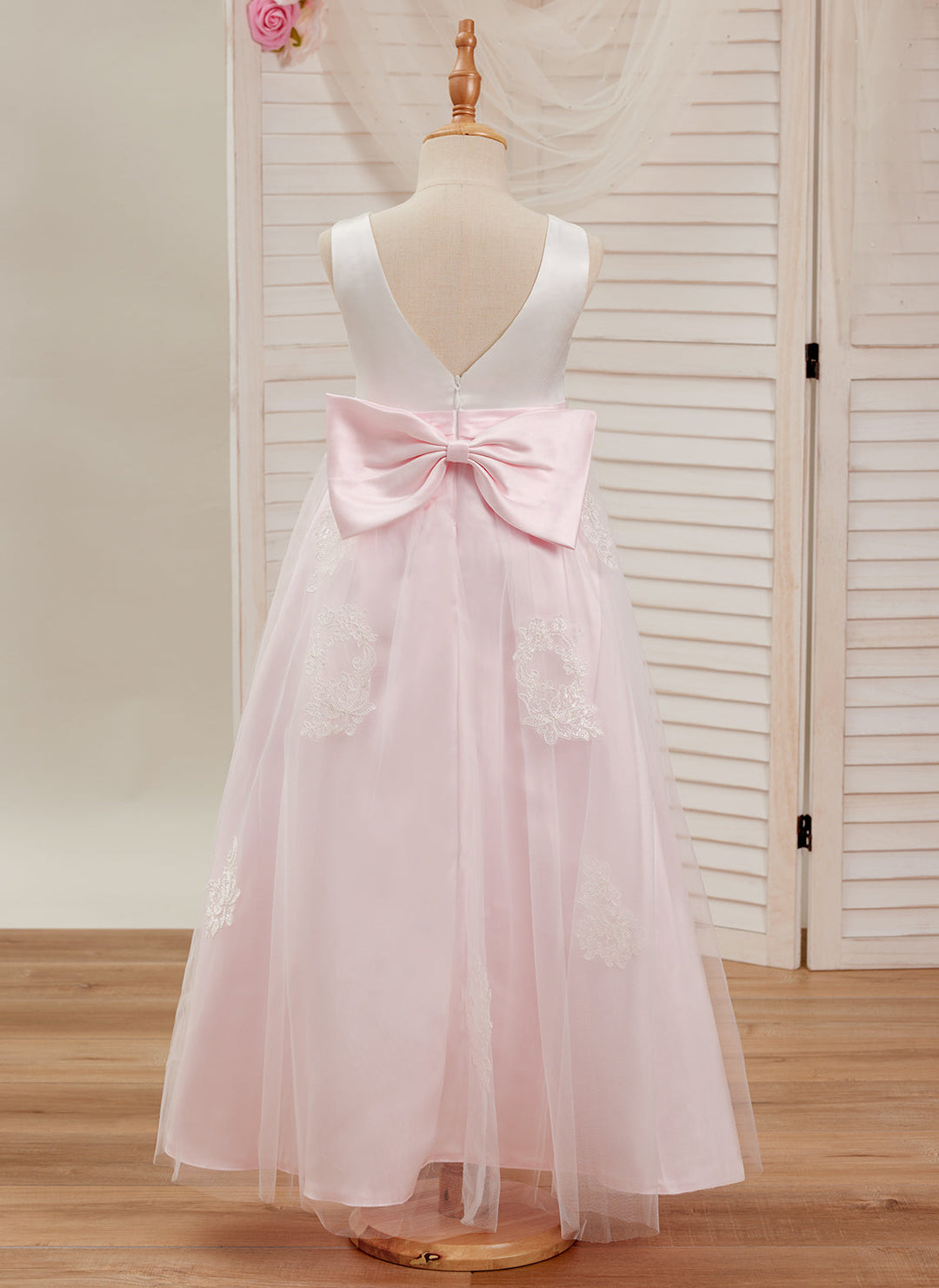 A-line Satin Tulle Ankle-length Pink Dress