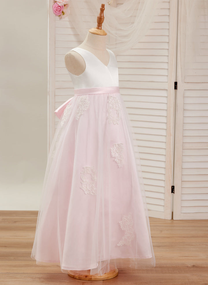 A-line Satin Tulle Ankle-length Pink Dress