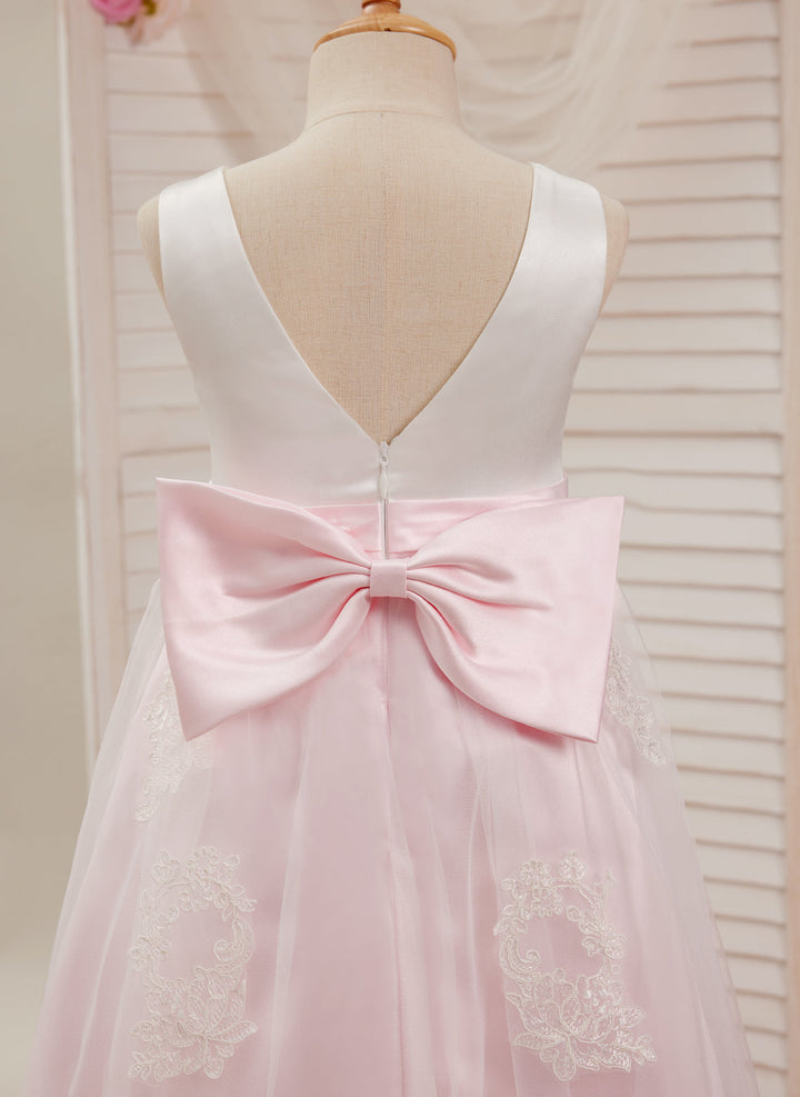 A-line Satin Tulle Ankle-length Pink Dress