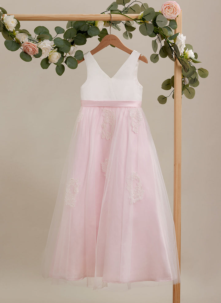 A-line Satin Tulle Ankle-length Pink Dress