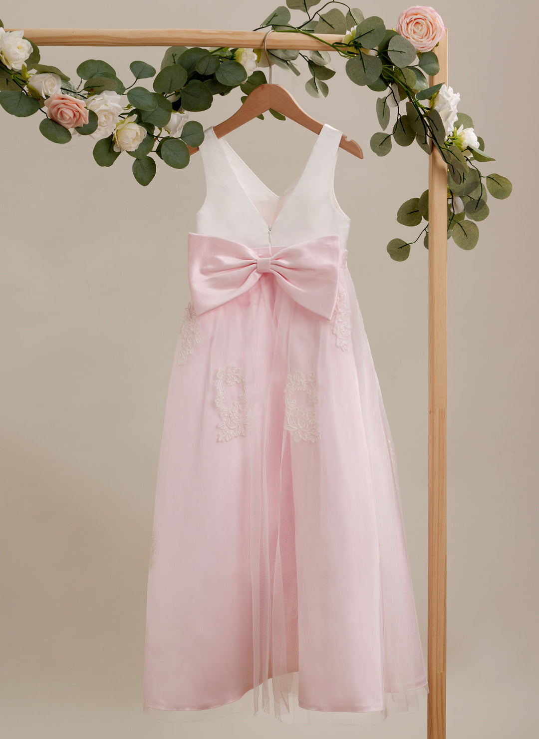 A-line Satin Tulle Ankle-length Pink Dress