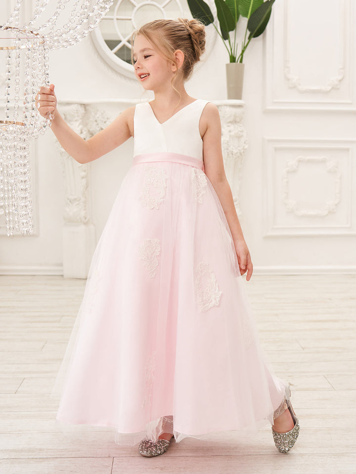 A-line Satin Tulle Ankle-length Pink Dress