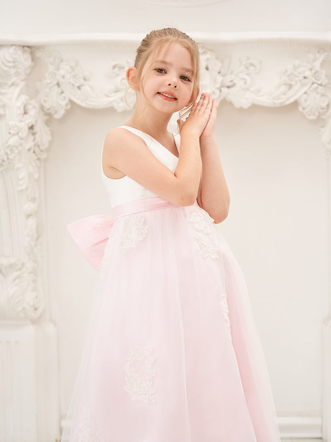 A-line Satin Tulle Ankle-length Pink Dress