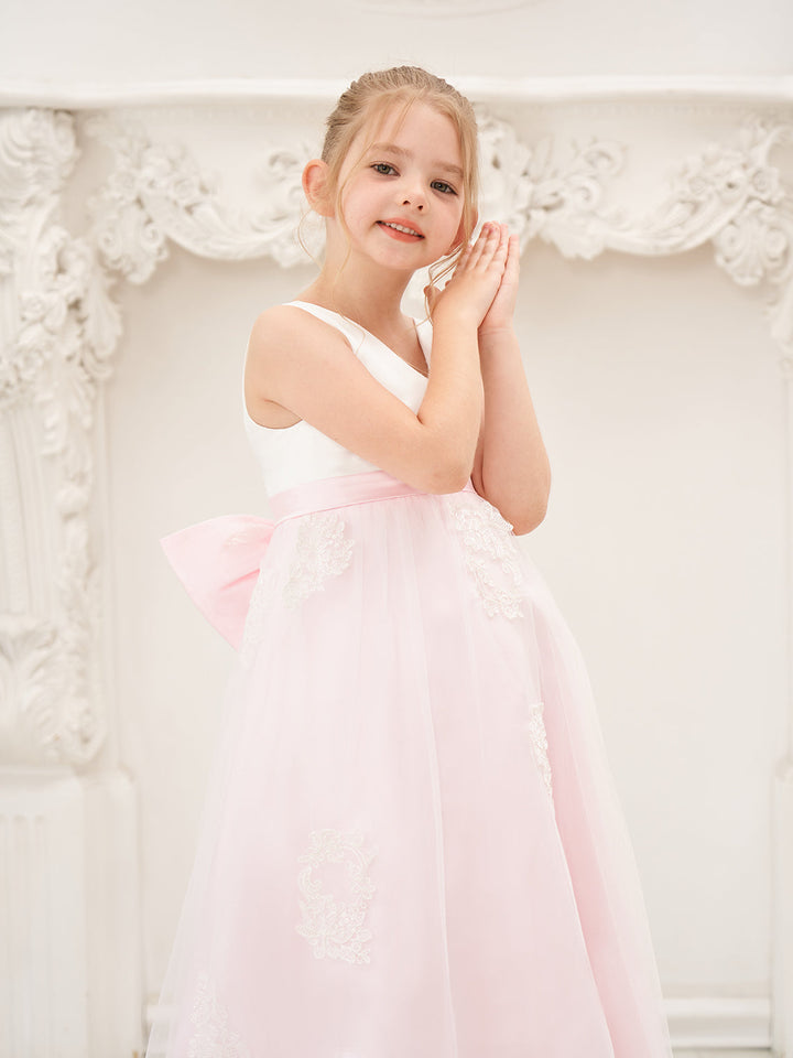 A-line Satin Tulle Ankle-length Pink Dress