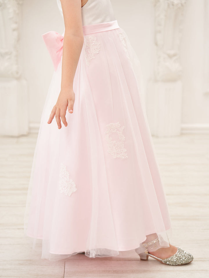 A-line Satin Tulle Ankle-length Pink Dress