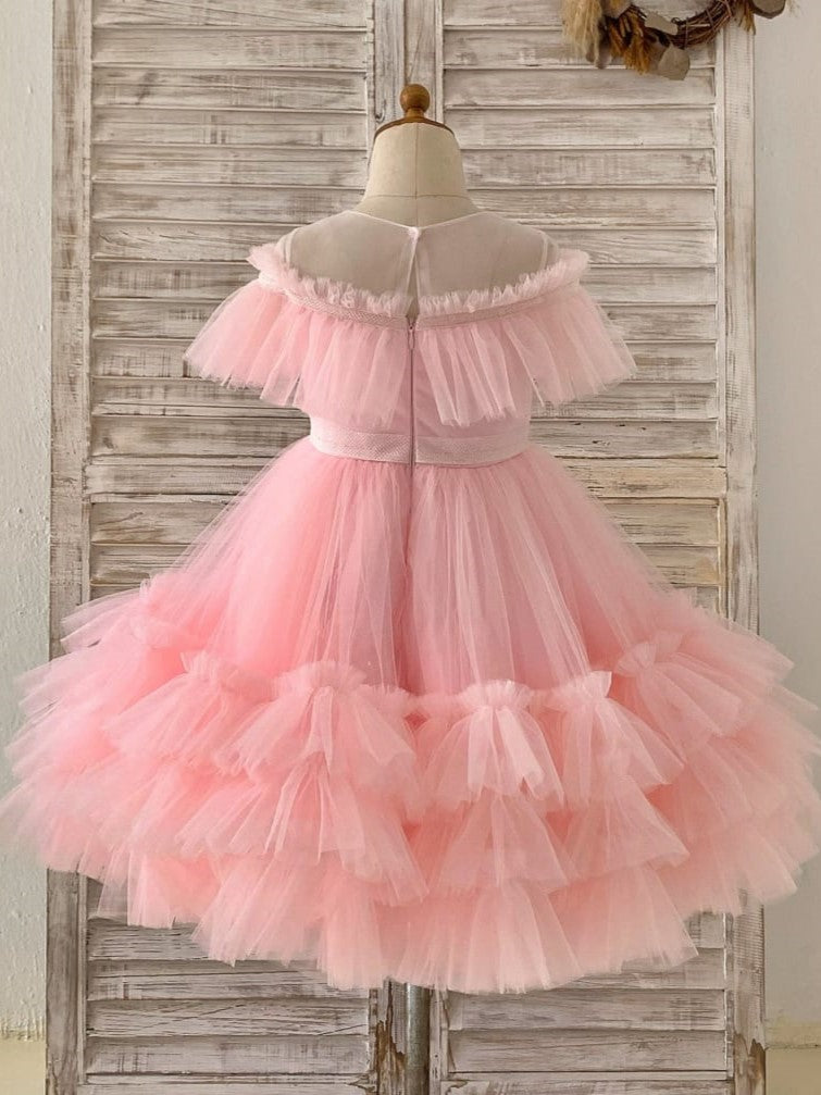 Tulle Knee-length Pink Dress