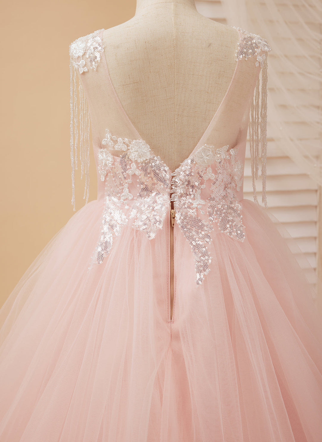 Ball-Gown/Princess Satin Tulle Floor-length Pink Flower Girl Dress