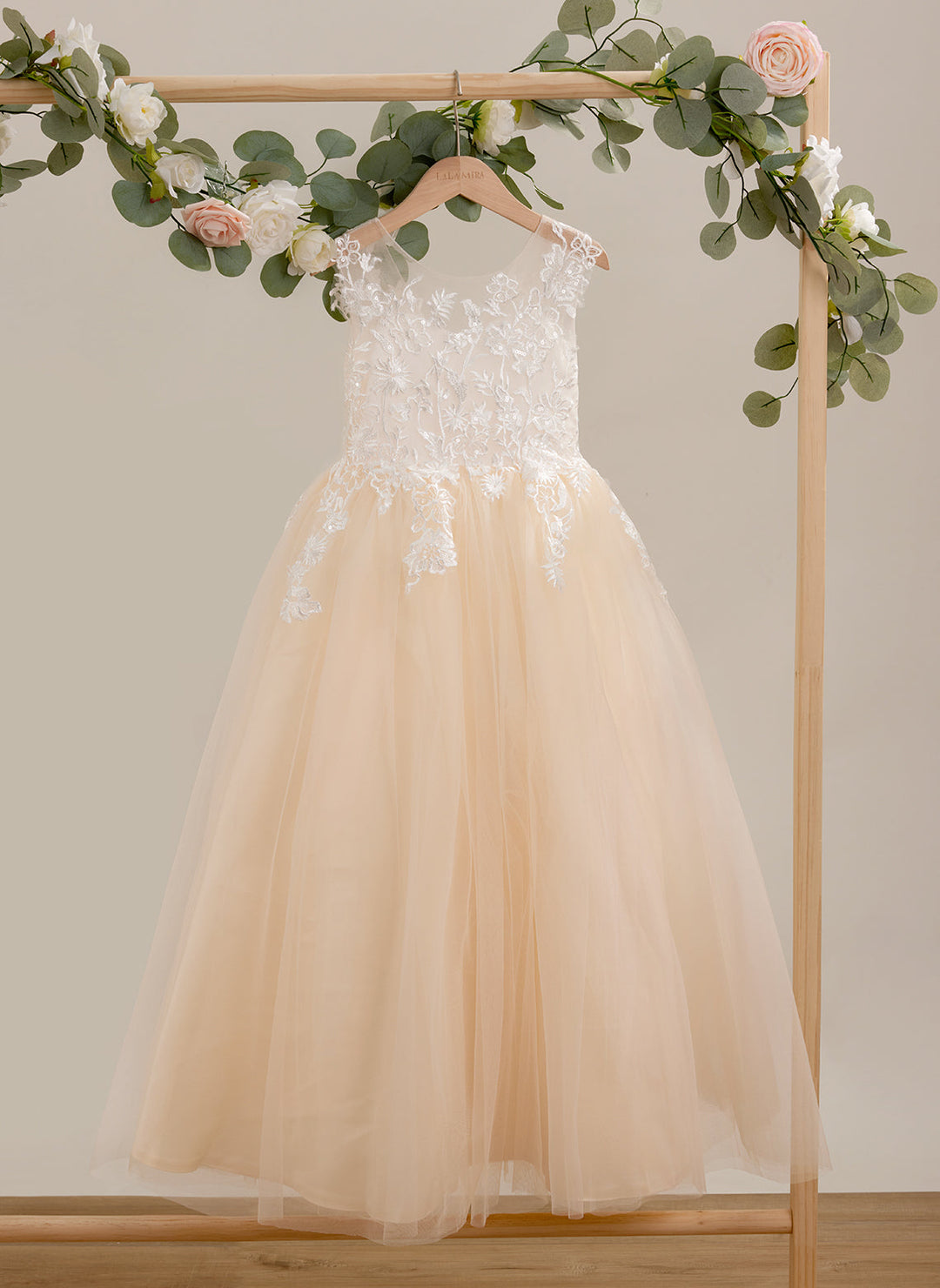 A-line Lace Tulle Floor-length Pink Dress