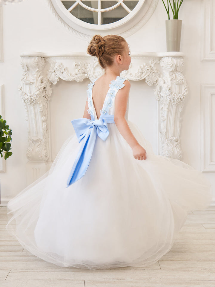 Ball-Gown/Princess 3d Flower Tulle Floor-length Ivory Flower Girl Dress