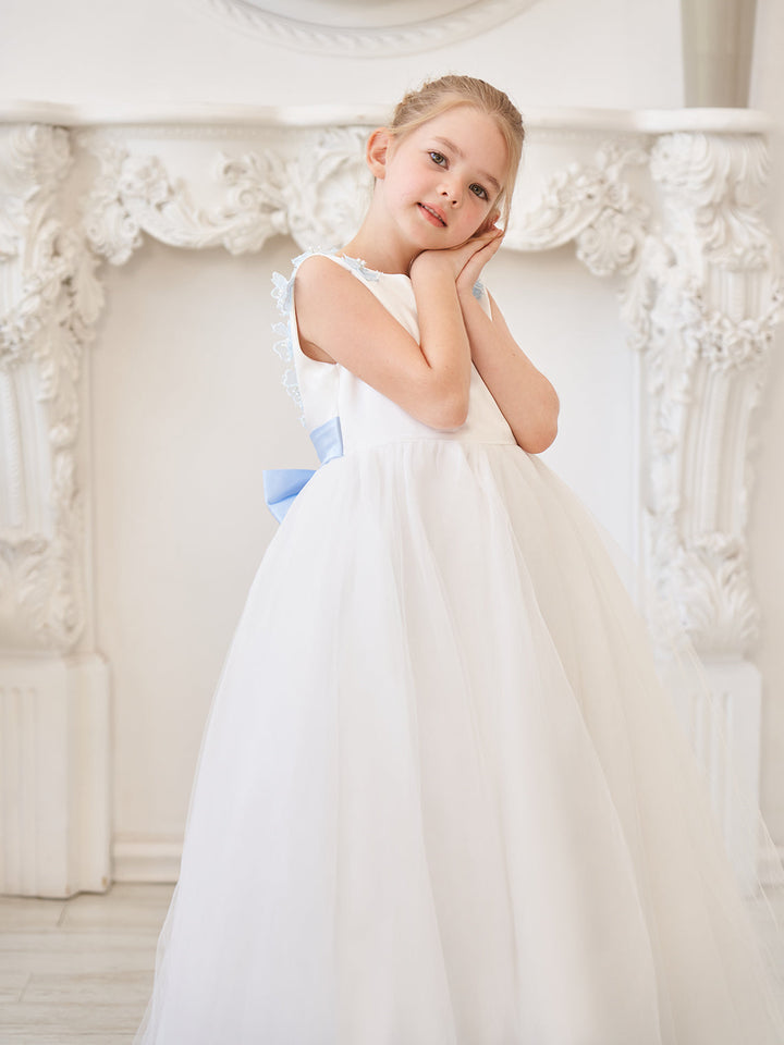 Ball-Gown/Princess 3d Flower Tulle Floor-length Ivory Flower Girl Dress