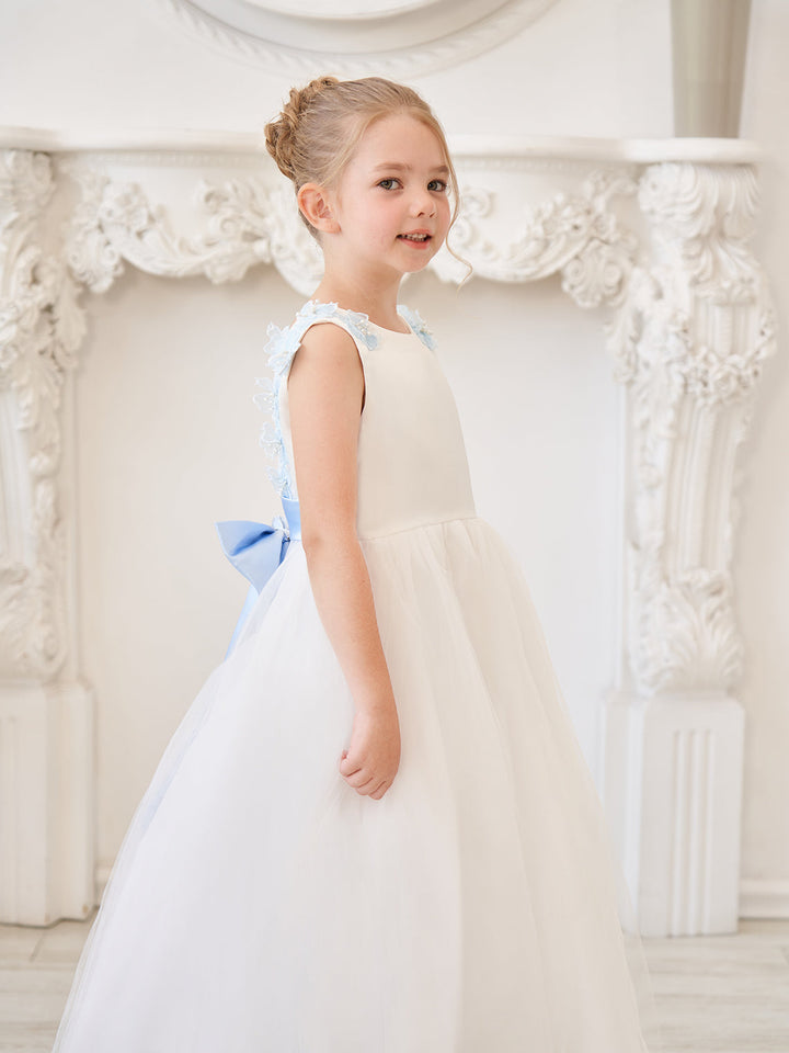 Ball-Gown/Princess 3d Flower Tulle Floor-length Ivory Flower Girl Dress