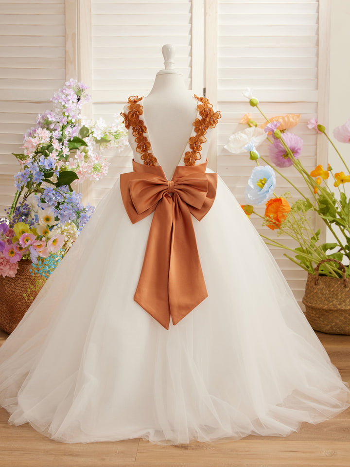 Ball-Gown/Princess 3d Flower Tulle Floor-length Ivory Flower Girl Dress