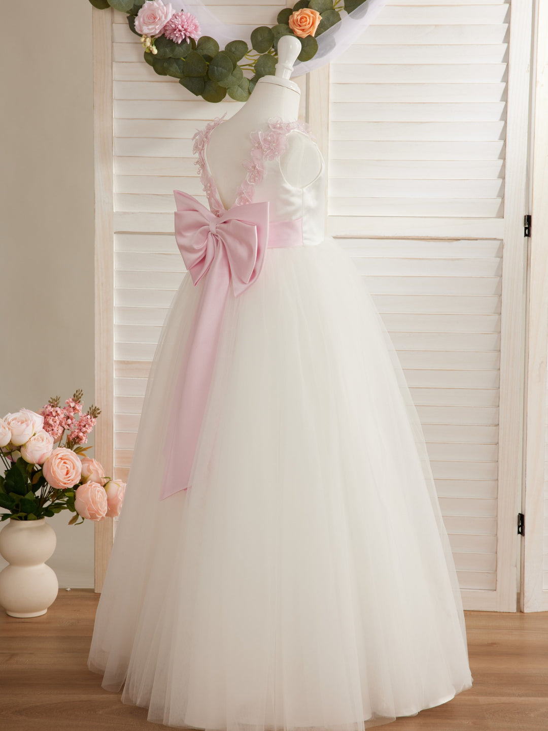 Ball-Gown/Princess 3d Flower Tulle Floor-length Ivory Flower Girl Dress