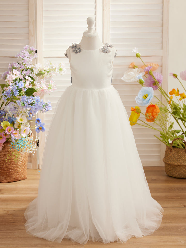 Ball-Gown/Princess 3d Flower Tulle Floor-length Ivory Flower Girl Dress