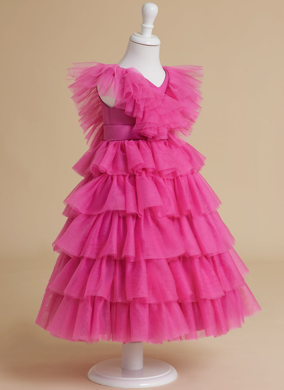 Ball-Gown/Princess Pink Sleeveless Tulle Flower Girl Dress with Ruffles