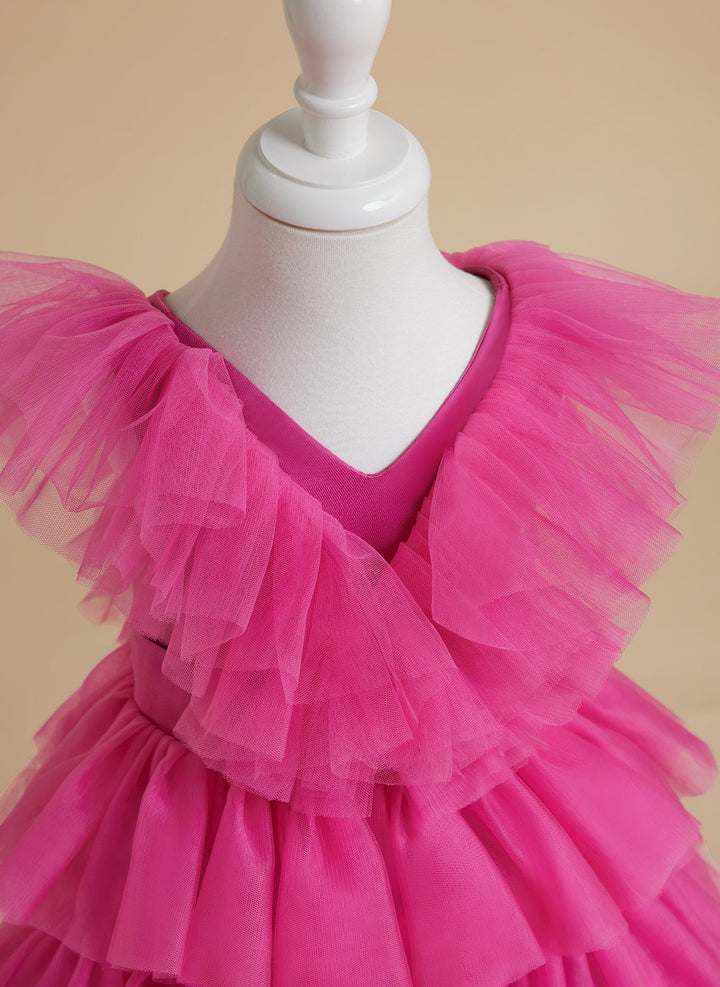 Ball-Gown/Princess Pink Sleeveless Tulle Flower Girl Dress with Ruffles