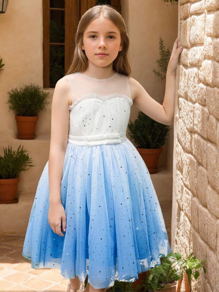 Ball-Gown/Princess Tulle Knee-length Blue Flower Girl Dress