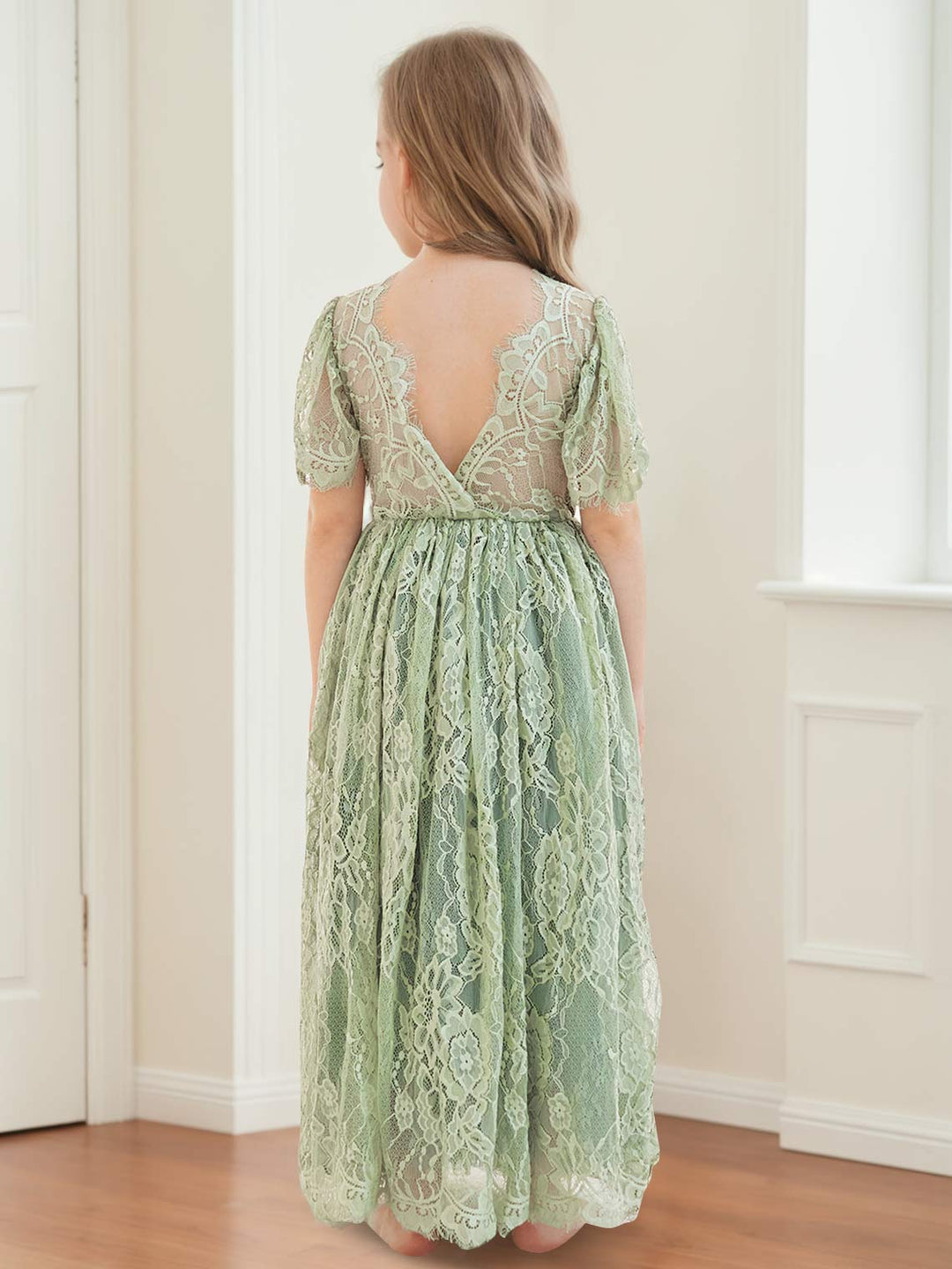 A-line Lace Ankle-length Ivory Boho Flower Girl Dress - Mondressy A-line Lace Ankle-length Ivory Boho Flower Girl Dress - Mondressy