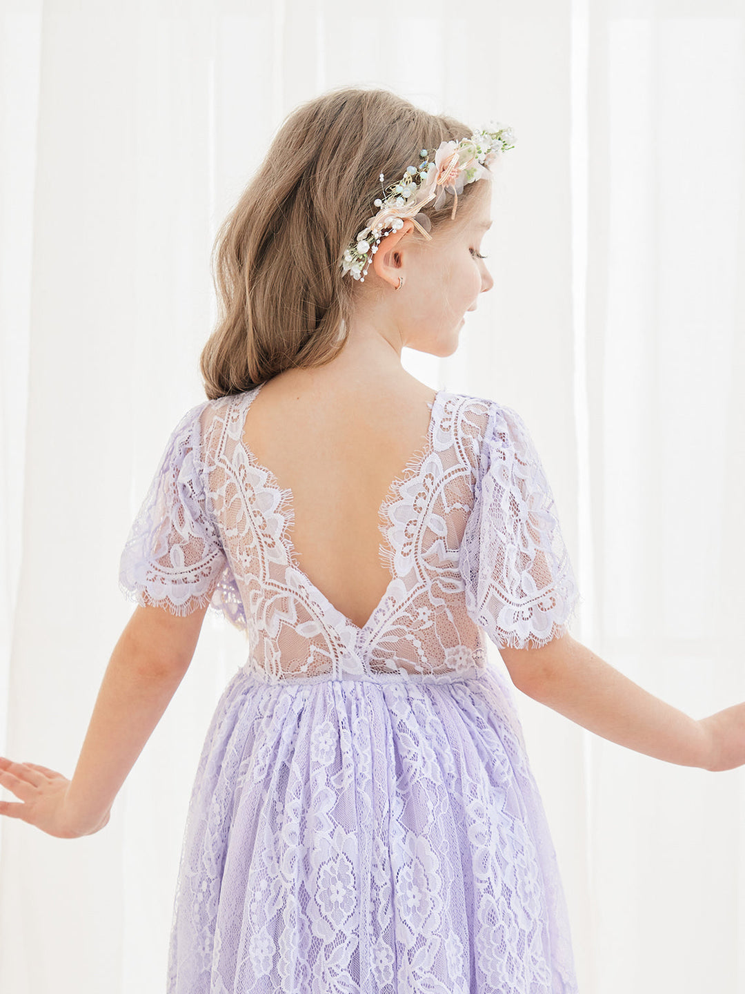 A-line Lace Ankle-length Ivory Boho Flower Girl Dress