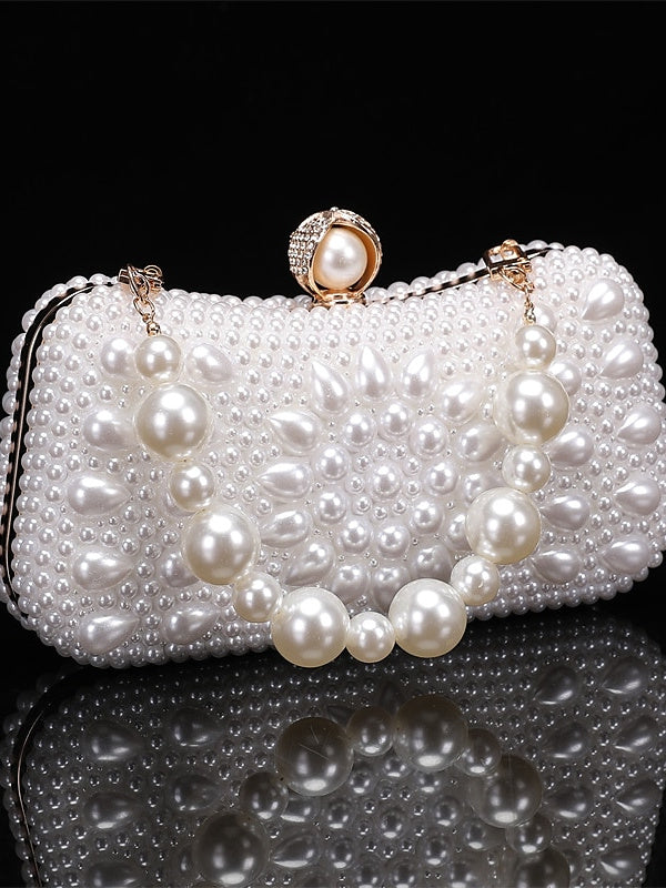 Polyester Solid Color Pearls Chain Clutch Bags