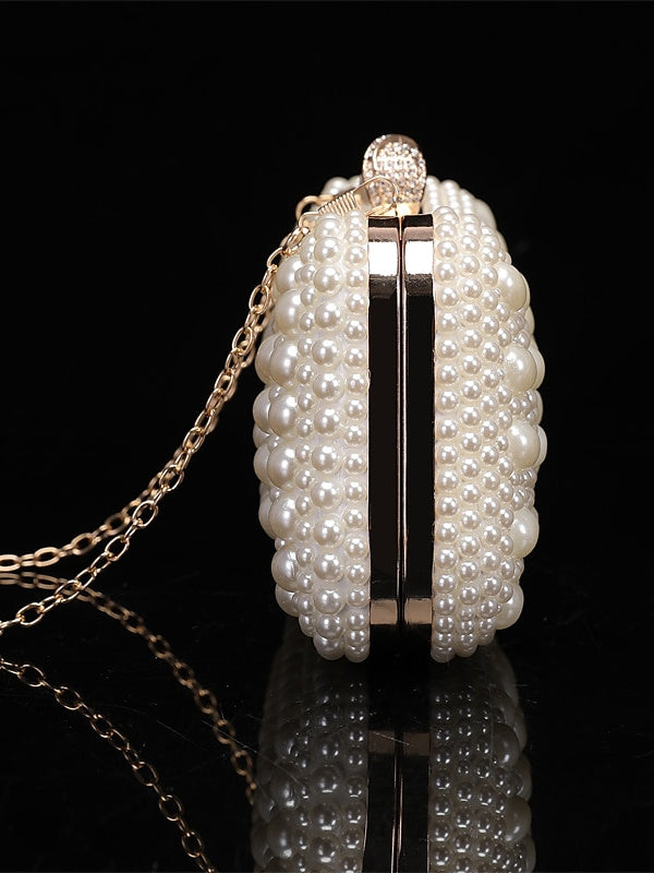 Polyester Solid Color Pearls Chain Clutch Bags