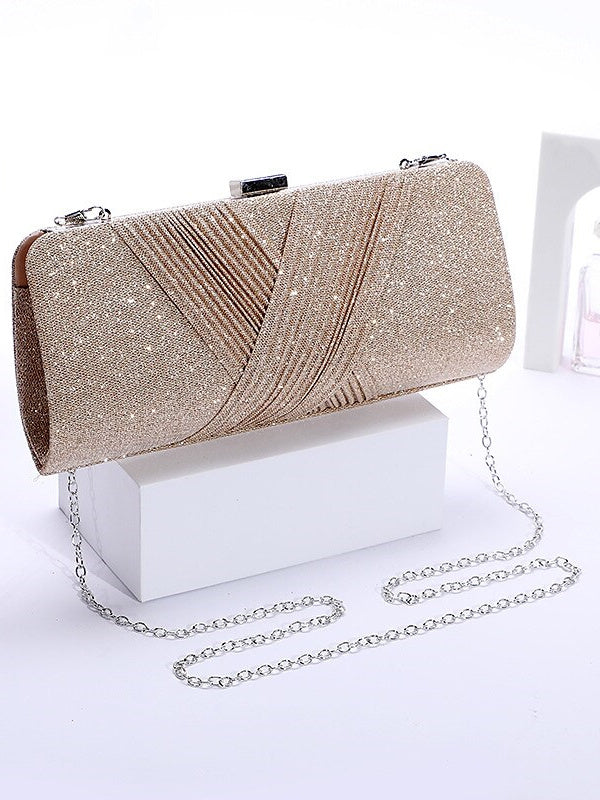 Polyester Solid Color Glitter Chain Clutches