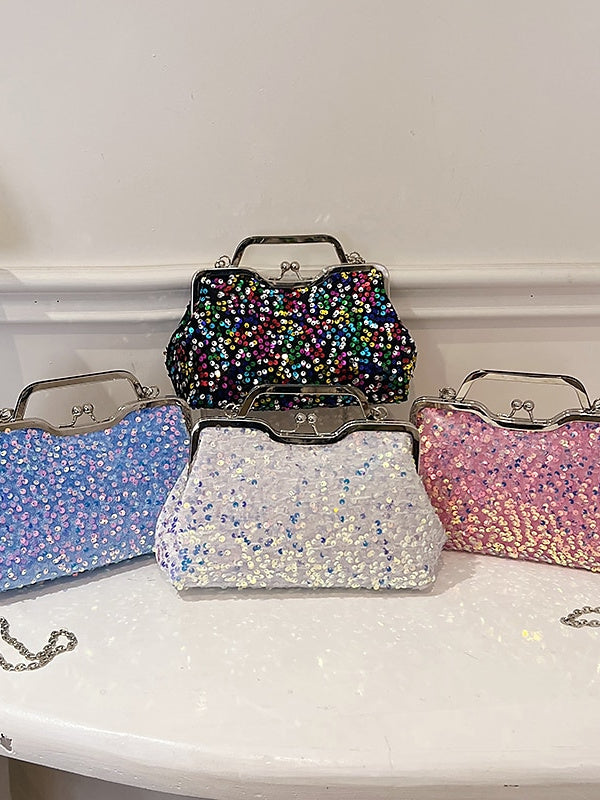 Synthetic Large Capacity Anti-Dust Solid Color Sequin Clutch Bags