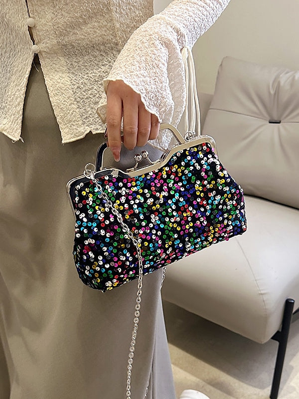 Synthetic Large Capacity Anti-Dust Solid Color Sequin Clutch Bags