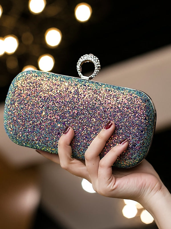 PU Leather Lightweight Large Capacity Durable Solid Color Rhinestone Clutch Bags