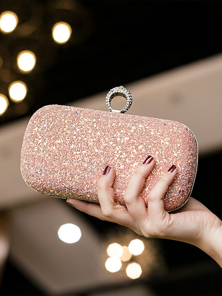 PU Leather Lightweight Large Capacity Durable Solid Color Rhinestone Clutch Bags