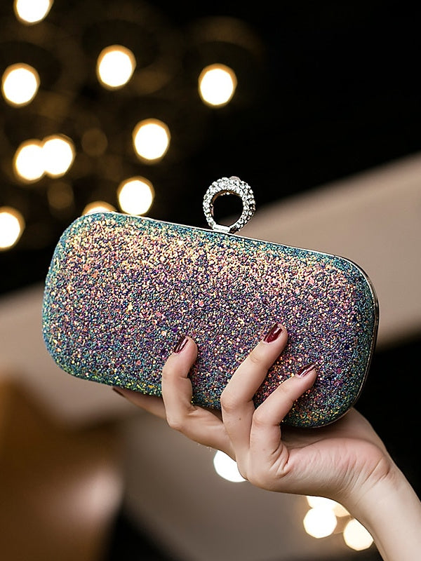 PU Leather Lightweight Large Capacity Durable Solid Color Rhinestone Clutch Bags