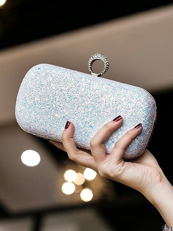 PU Leather Lightweight Large Capacity Durable Solid Color Rhinestone Clutch Bags