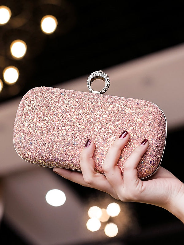 PU Leather Lightweight Large Capacity Durable Solid Color Rhinestone Clutch Bags